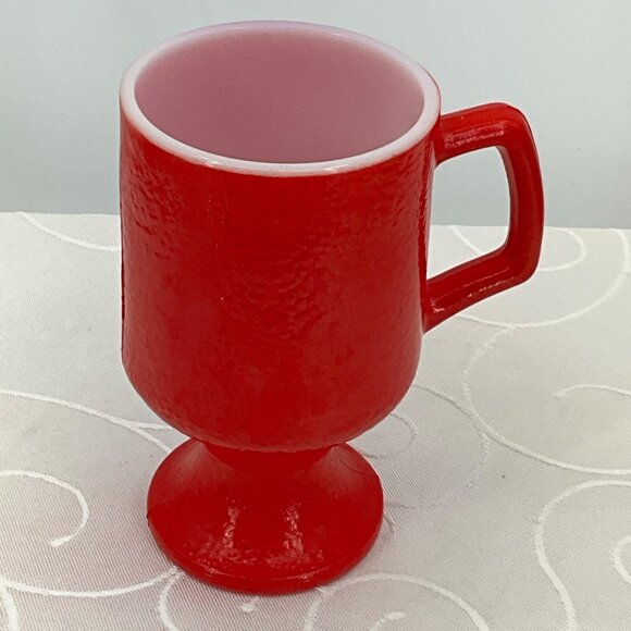 Vintage Red Milk Glass Footed Mug With Handle 4.5" Tall Retro Kitchen Decor - Picture 1 of 6